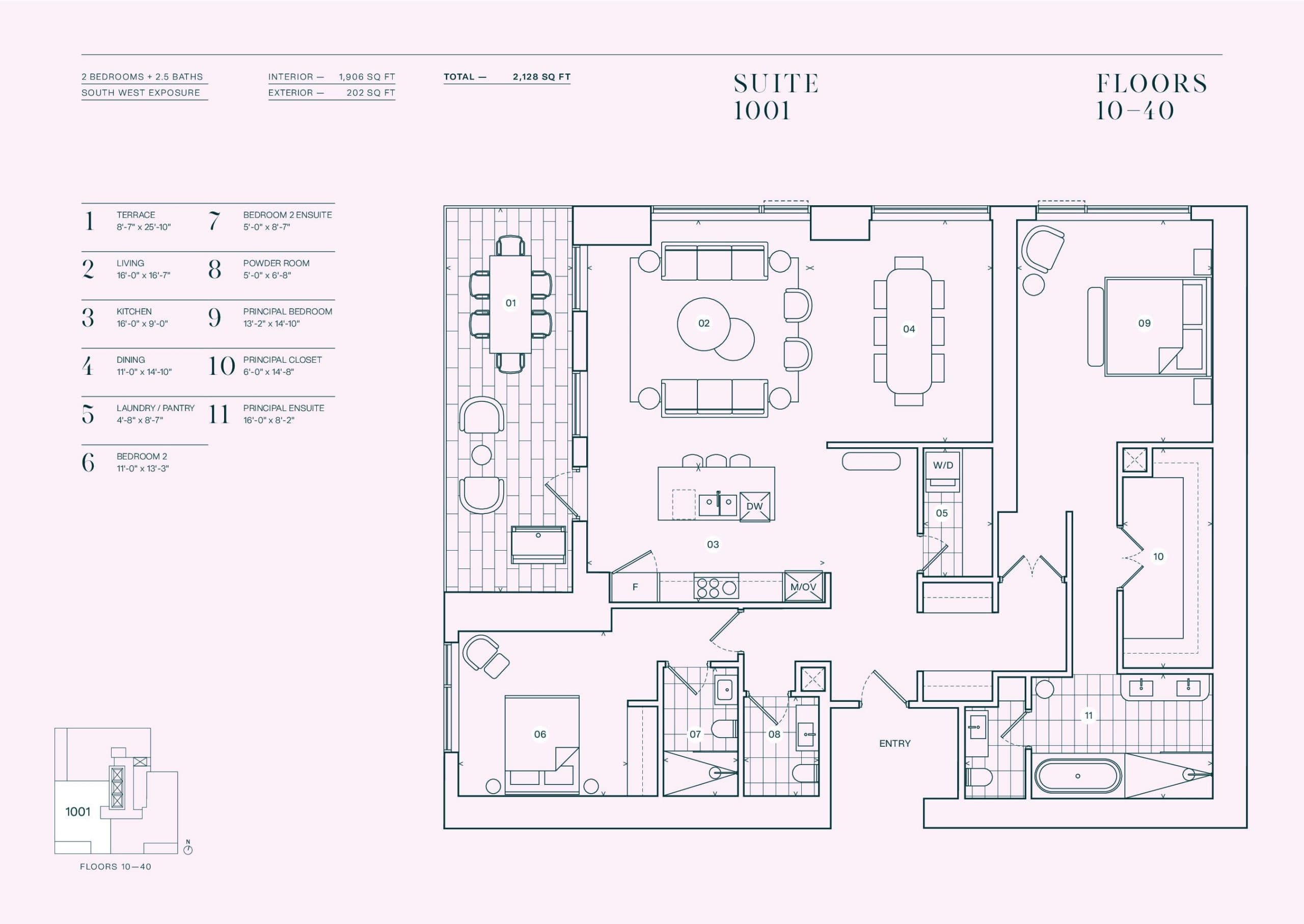 Suite 1001 Floor Plan at 8 Rosehill Condos - 1906 sq.ft