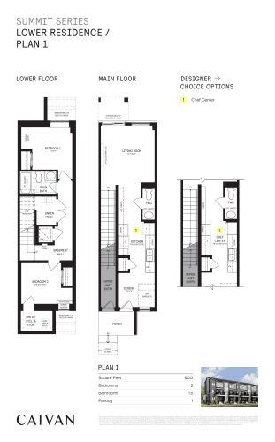 Plan 1 - Lower Residence (900 sq.ft) floor plan