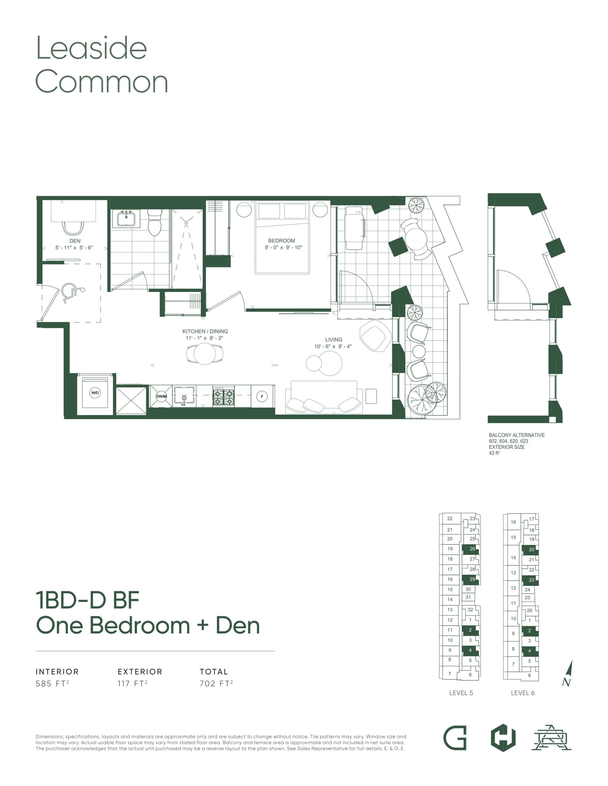 1BD-D BF Floor Plan at Leaside Common Condos - 585 sq.ft