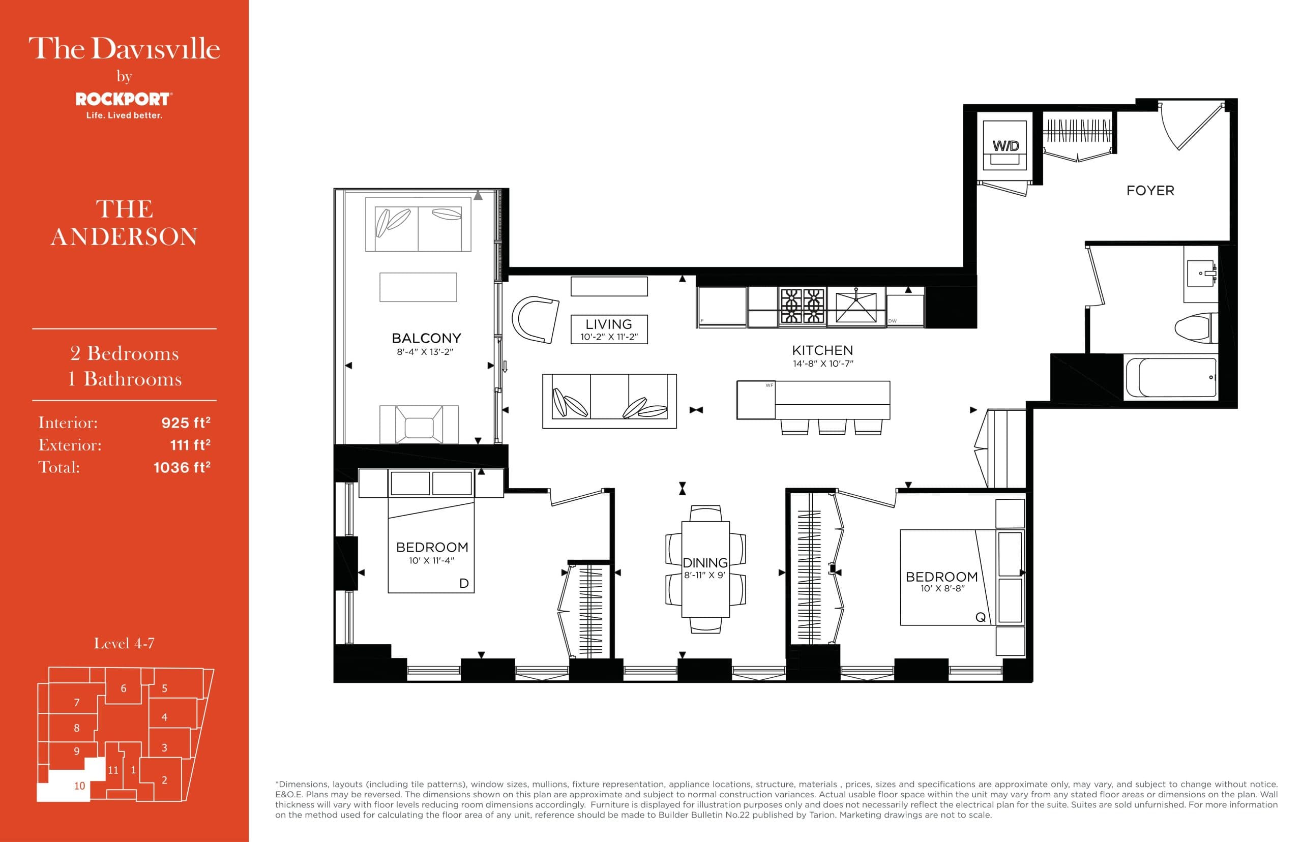 The Anderson Floor Plan at The Davisville Condos - 925 sq.ft