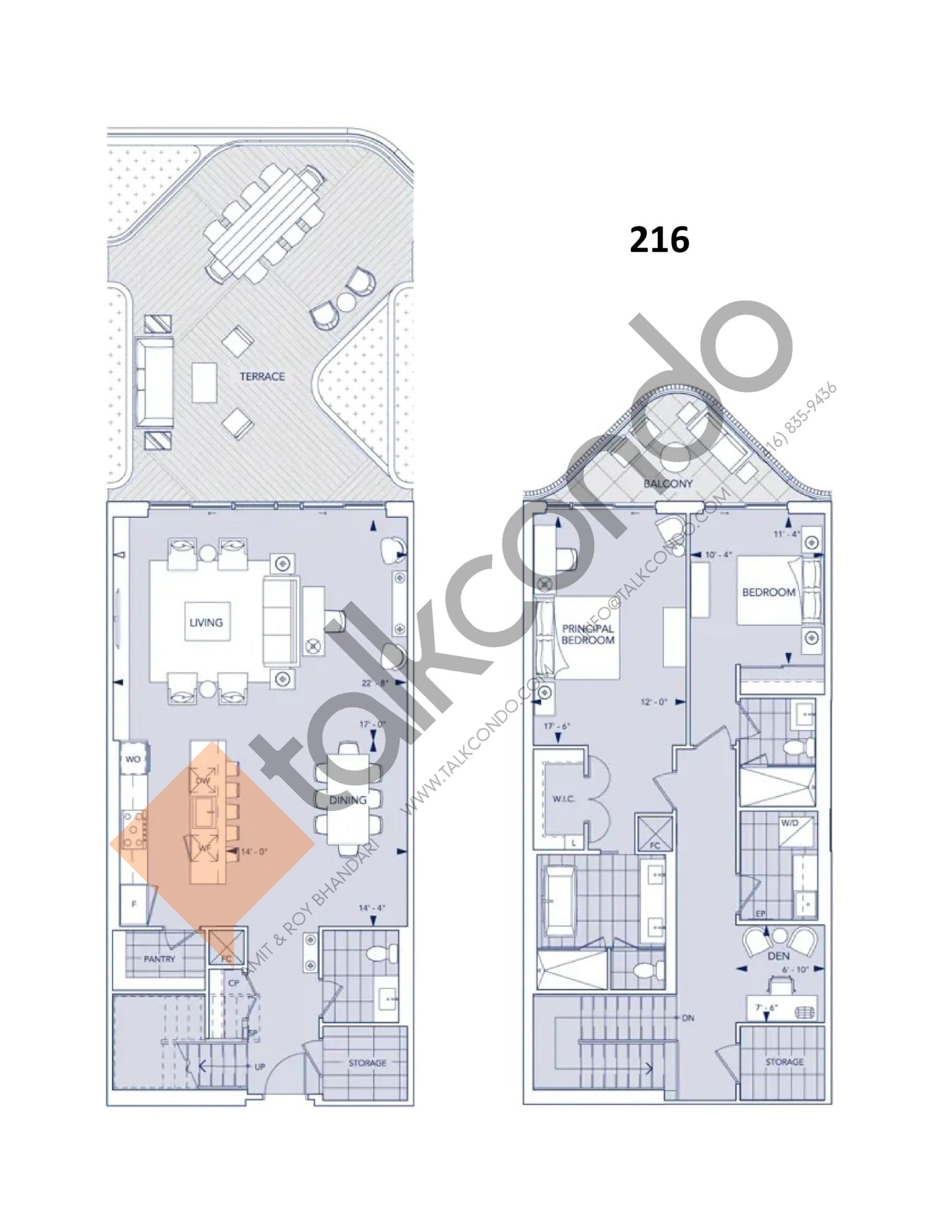 Suite 216 Floor Plan at Aqualuna at Bayside Condos - 2195 sq.ft